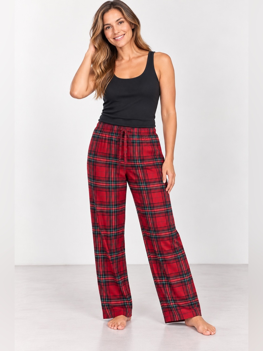 Onix Cotton Plaid Lounge Pants-Red/Green/White Plaid